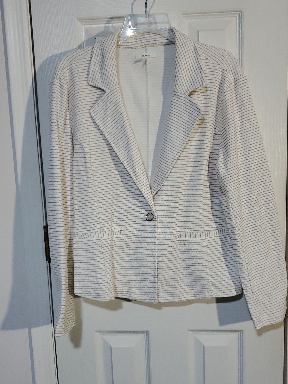 EUC Maurices Cream and Brown Striped Single-Button Blazer